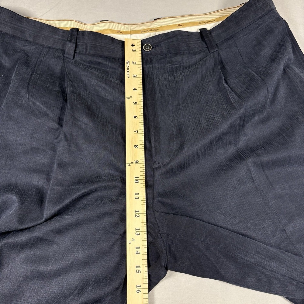 Tommy Bahama Dress Pants Mens 42x34 Navy Silk Rayon Herringbone Flat Front - Picture 9 of 12